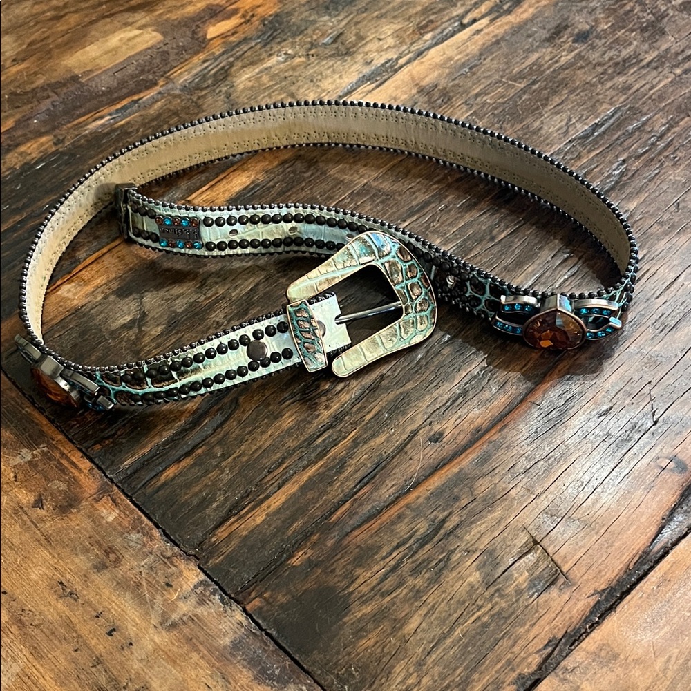 B.B. Simon snakeskin  Turquoise and Brown Crystal Belt
